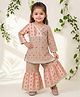 READIPRINT Pure Cotton Woven Three Fourth Sleeves Floral Printed Kurti & Sharara Set - Pink