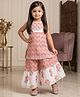 READIPRINT Pure Cotton Woven Sleeveless Floral Printed Kurti & Sharara Set - Peach