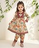 READIPRINT Pure Cotton Woven Full Sleeves Floral Printed Kurti &  Pants Set - Beige
