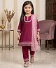 READIPRINT Silk Woven Three Fourth Sleeves Lace Embellished Kurti & Pants With Dupatta Set - Maroon