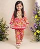 READIPRINT Pure Cotton Woven Three Fourth Sleeves Floral Printed Kurti & Pyjamas Set - Pink