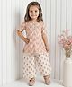 READIPRINT Pure Cotton Woven Half Sleeves Abstract Printed Kurti & Pants Set - Cream