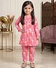 READIPRINT Pure Cotton Woven Full Sleeves Abstract Printed Kurti & Pants Set - Pink