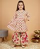 READIPRINT Pure Cotton Woven Three Fourth Sleeves Floral Printed Kurti & Sharara Set - Pink & Cream