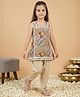READIPRINT Jute Woven Sleeveless Floral & Leaves Printed Kurti & Dhoti Set - Green