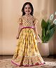 READIPRINT Cotton Woven Half Puffed Sleeves Floral Printed & Embroidered Gota Lace Embellished Lehenga & Choli Set - Yellow
