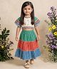 READIPRINT Cotton Woven Half Sleeves Colour Blocked & Leheriya Printed Lehenga & Choli Set - White