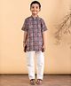 READIPRINT Pure Cotton Woven Half Sleeves Abstract Printed Kurta & Pyjama Set - Brown & Blue