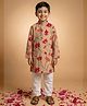 READIPRINT Pure Cotton Woven Full Sleeves Floral Printed Kurta & Pyjama Set - Beige