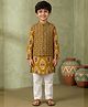READIPRINT Pure Cotton Woven Full Sleeves Floral Printed Kurta & Pyjama With Jacket Set - Mustard