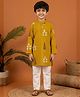READIPRINT Pure Cotton Woven Full Sleeves Leaves Printed Kurta & Pyjama Set - Yellow