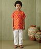 READIPRINT Pure Cotton Woven Half Sleeves Abstract Printed Kurta & Pyjama Set - Orange
