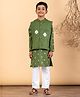 READIPRINT Pure Cotton Woven Full Sleeves Geometric Printed Kurta & Pyjama With Jacket Set - Green