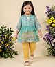 READIPRINT Organza Woven Three Fourth Sleeves Floral Printed Kurti & Pants Set - Sea Green