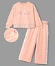 OLLINGTON ST. Cotton Looper Knit Full Sleeves Sweatshirt and Track Pant Set with Floral Applique - Pink