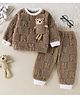 Mark & Mia Full Sleeves T-Shirt & Pyjama Winter Wear Night Suit with Bear Applique - Brown