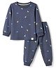 Pink Rabbit Interlock Knit Full Sleeves Co-Ords T-Shirt & Pyjama Night Suit with Dinosaur Print - Navy Blue