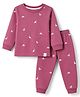 Pink Rabbit Interlock Knit Full Sleeves Co-Ords T-Shirt & Pyjama Night Suit with Dinosaur Print - Dark Pink