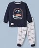 Pink Rabbit Sinker Knit Full Sleeves T-Shirt With Car & Text Print & Joggers Set - Navy Blue