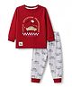 Pink Rabbit Sinker Knit Full Sleeves T-Shirt With Car & Text Print & Joggers Set - Red