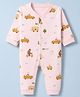 Pink Rabbit Interlock Knit Full Sleeves Rompers With Vehicle & Teddy Bear Print - Peach