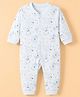 Pink Rabbit Interlock Knit Full Sleeves Rompers With Animal Print - Blue