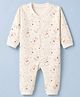 Pink Rabbit Interlock Knit Full Sleeves Rompers With Animal Print - Cream