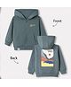 Pink Rabbit Looper Knit Full Sleeves Hooded Sweat Jacket with Landscape Print - Green