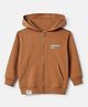 Pink Rabbit Looper Knit Full Sleeves Hooded Sweat Jacket with Landscape Print - Brown