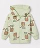 Pink Rabbit Looper Knit Hooded Jacket with Full Sleeves and Dinosaur Print in Green