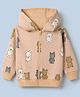 Pink Rabbit Looper Knit Full Sleeves Hooded Jacket With Bear Print - Beige