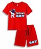 KAVEE 100% Cotton Knit Half Sleeves Astronaut Printed Tee & Shorts Set - Red