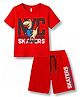KAVEE 100% Cotton Knit Half Sleeves Skater Dinosaur Printed Tee & Shorts Set - Red