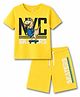 KAVEE 100% Cotton Knit Half Sleeves Skater Dinosaur Printed Tee & Shorts Set - Yellow