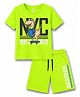 KAVEE 100% Cotton Knit Half Sleeves Skater Dinosaur Printed Tee & Shorts Set - Neon Green