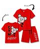 KAVEE 100% Cotton Knit Half Sleeves Gym Mouse Printed Tee & Shorts Set - Red