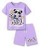 KAVEE 100% Cotton Knit Half Sleeves Footballer Panda Printed Tee & Shorts Set - Lavender