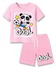 KAVEE 100% Cotton Knit Half Sleeves Footballer Panda Printed Tee & Shorts Set - Pink