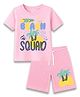 KAVEE 100% Cotton Knit Half Sleeves Tropical Theme Printed Tee & Shorts Set - Pink