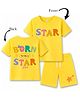 KAVEE 100% Cotton Knit Half Sleeves Star Text Printed Tee & Shorts Set - Yellow