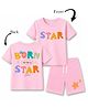 KAVEE 100% Cotton Knit Half Sleeves Star Text Printed Tee & Shorts Set - Pink