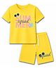 KAVEE 100% Cotton Knit Half Sleeves Summer Squad Text Printed Tee & Shorts Set - Yellow