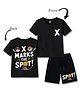KAVEE 100% Cotton Knit Half Sleeves Pirate Theme Back Printed Tee & Shorts Set - Black