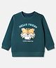 Zero Looper Knit Full Sleeves Sweatshirt With Tiger & Text Print - Dark Green