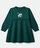 Babyhug Ribbed Knit Woollen Dress with Full Sleeves and Flowers Embroidery in Green