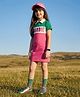 Barbie by Tiny Girl Blended Knit  Half Sleeves Colour Blocked  Barbie Printed Polo Neck Dress - Hot Pink