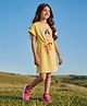 Barbie by Tiny Girl Cotton Woven Mattel Featuring Half Sleeves Heart Printed Dress - Yellow