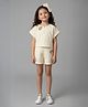 Tiny Girl Woven Cap Sleeves Floral Applique Detailed Top & Shorts Set - Cream