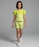 Tiny Girl Woven Half Puffed  Sleeves Floral Embroidered Top & Shorts Set - Lime Green