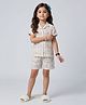 Barbie by Tiny Girl Cotton Woven Half Sleeve Checked Printed Shirt & Shorts Night Suit Set- White